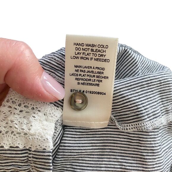 La Vie Rebecca Taylor XS Blouse Striped Lace Trim Button Down Top - Picture 4 of 8